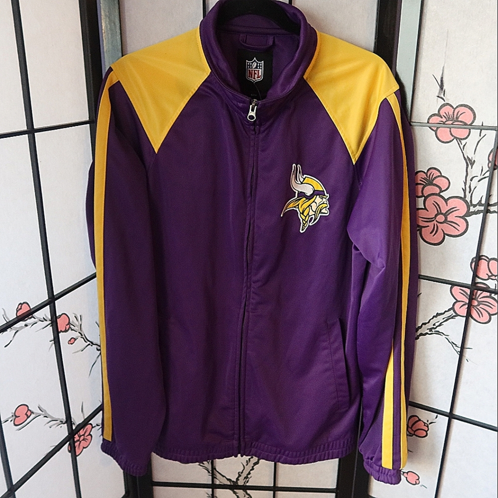 NFL Vikings Men's Purple and Yellow Fleece Lined Zip Up Jacket Size Small